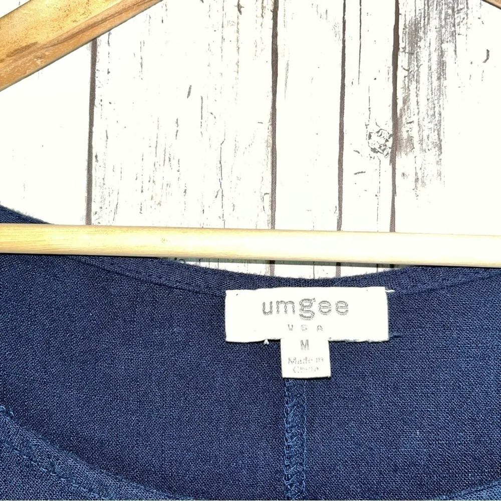 Umgee Navy Printed Accent Flutter Sleeve Fray Edge Dress - Picture 5 of 5